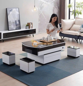 BÀN PHÒNG KHÁCH NÂNG HẠ MẶT ĐÁ VÂN TRẮNG PHỐI MDF